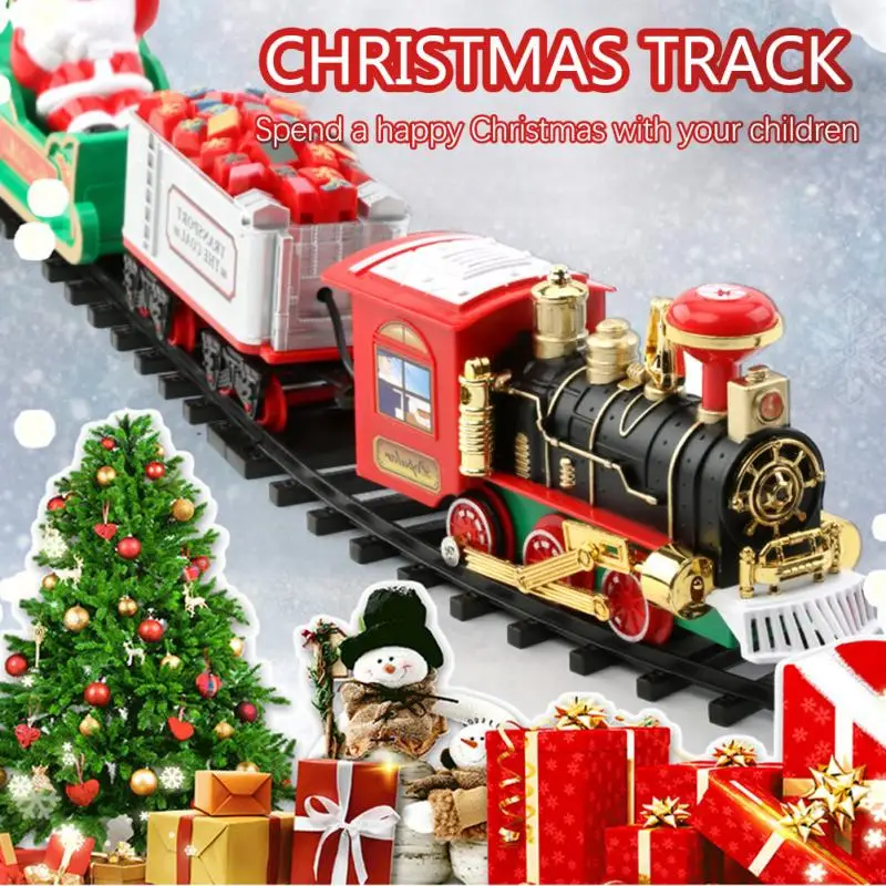 

Рождественский поезд, электрические игрушки, украшение для рождественской елки, рамка для поезда, железнодорожный автомобиль со звуком све...