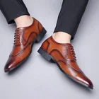 Мужские туфли-оксфорды размера плюс 38-48, броги, парадные туфли, высококачественные деловые свадебные туфли из воловьей кожи на шнуровке с заостренным носком