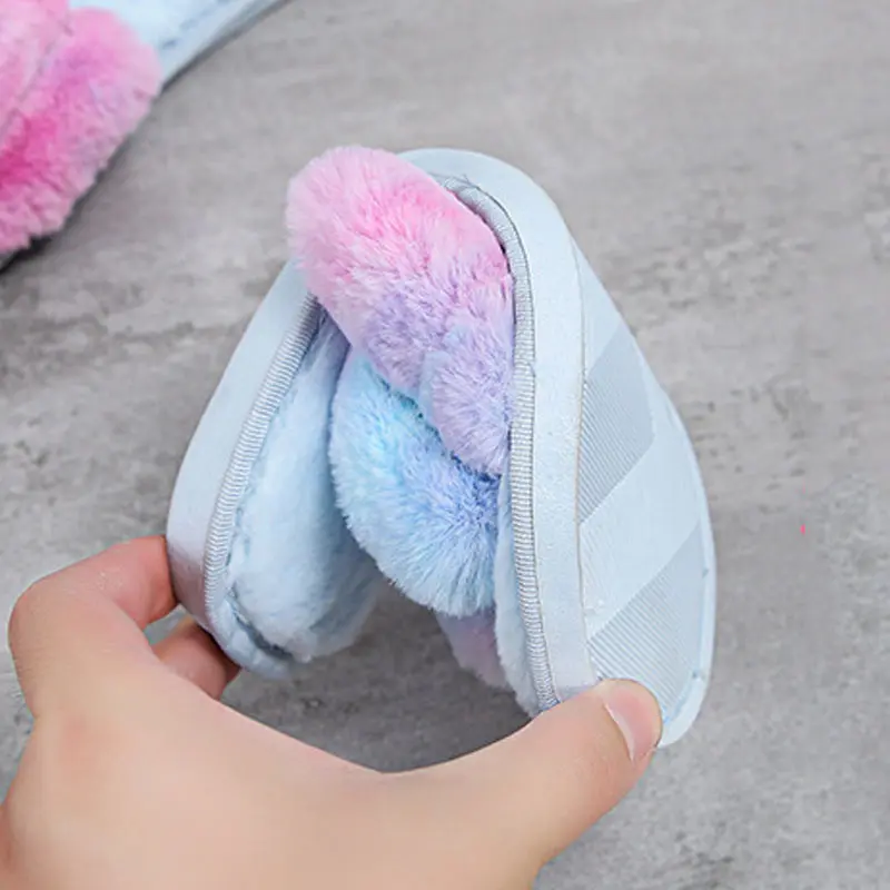 

Women Fur Slippers 2021 Winter New Cute Plush Indoor Cotton Slides Ladies Faux Fur Warm Bedroom Home Slipper Female Flat Shoes