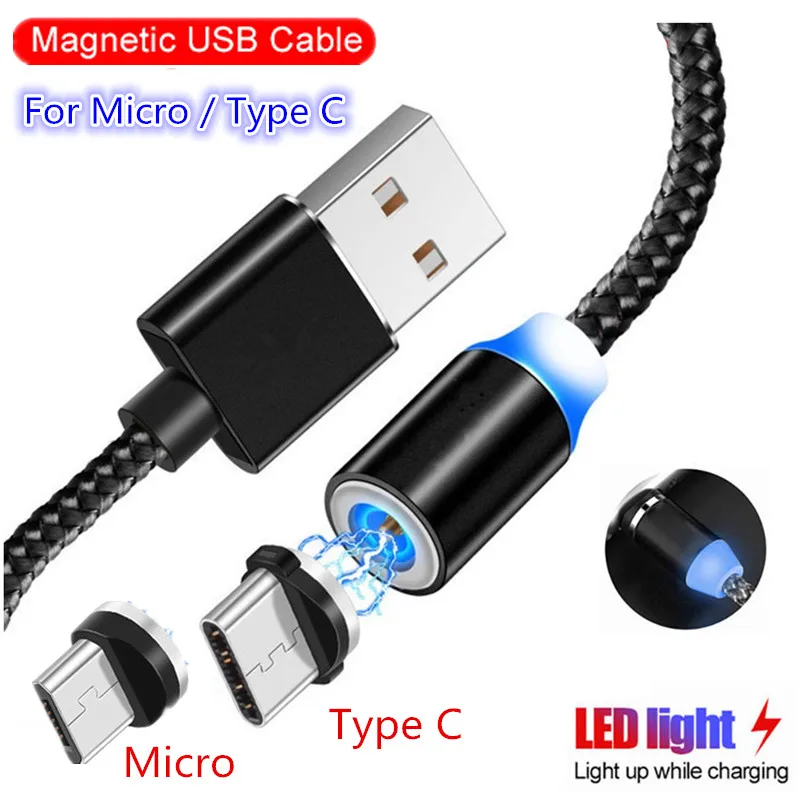 Магнитный кабель Micro USB Type-C 1 м/2 м для Huawei honor 7a 7c 6c pto 7x 8x 9x 8a v20 10i xiaomi Note 8 Samsung galaxy A70 A40