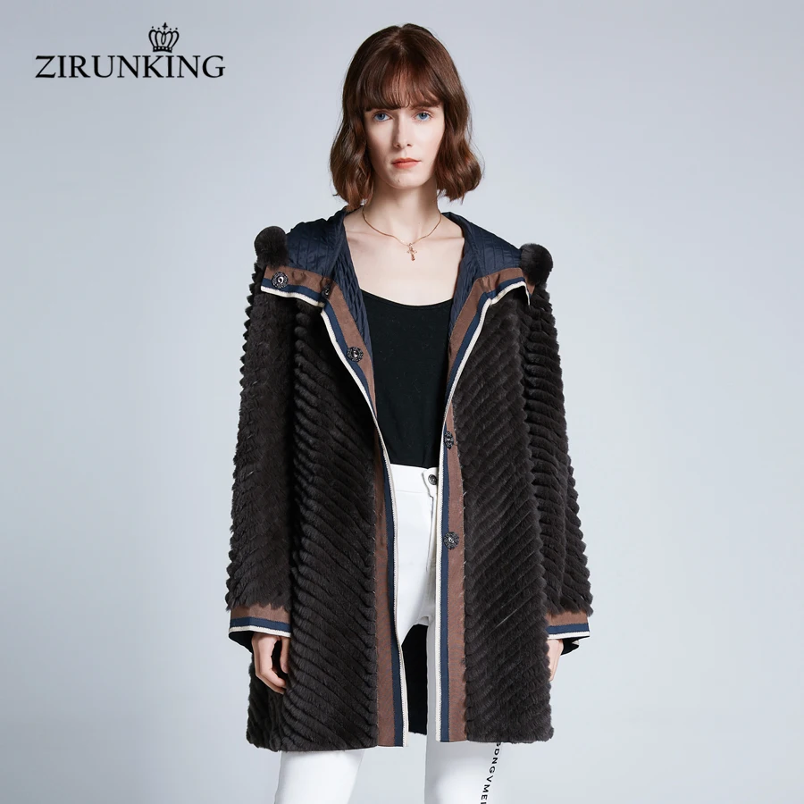 ZIRUNKING Новинка 2019 года женский Настоящий мех кролика пальто Женская двусторонняя