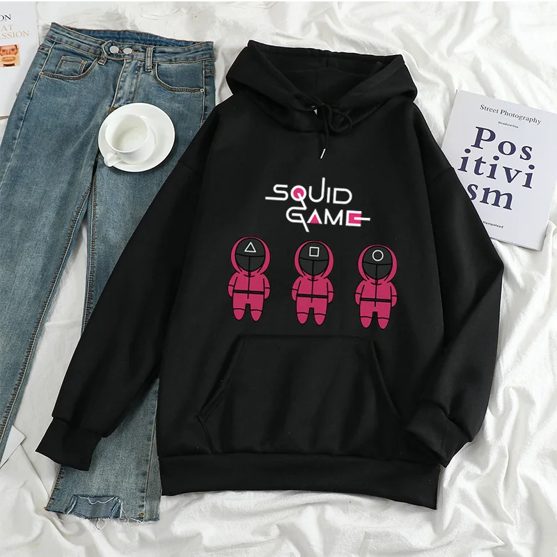 

Ulzzang игра кальмар мультфильм Принт Большой Свободный свитшот худи спортивный пуловер Хэллоуин Одежда для любителей для женщин мужчин