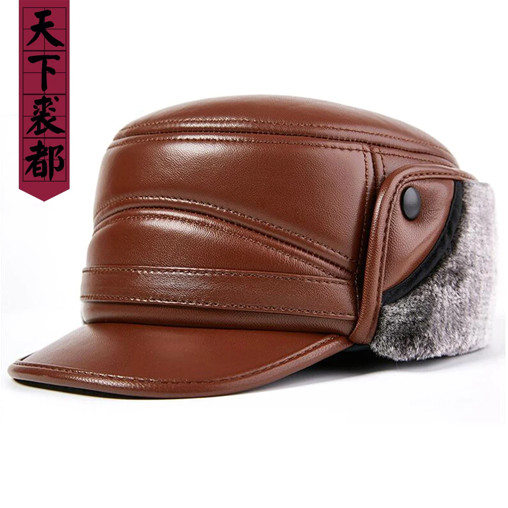 Мужская зимняя кожаная шапка 2019 из натуральной воловьей кожи бейсболка шапки