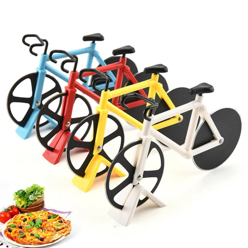 Cortador de Pizza de acero inoxidable con forma de bicicleta, rodillo de bicicleta, rebanador de Pizza, cuchillo de corte, herramientas de cocina