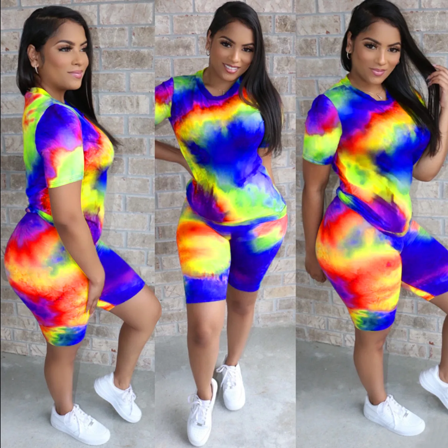

SOND NEW two piece set women 2 piece set women outfits home clothes 2 pieces sets t shirts shorts o-neck print sexy wholesale