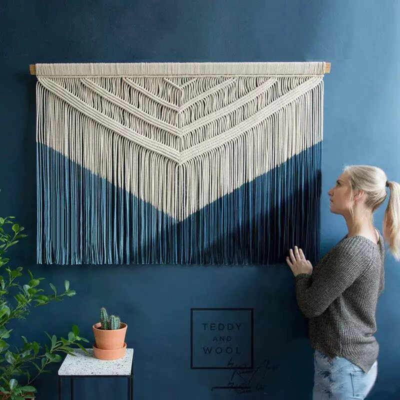 

1pc Plain Dyed Cotton Rope Hand-woven Tapestry Homestay Living Room Wall Hanging Decoration Ornaments(no wood stick