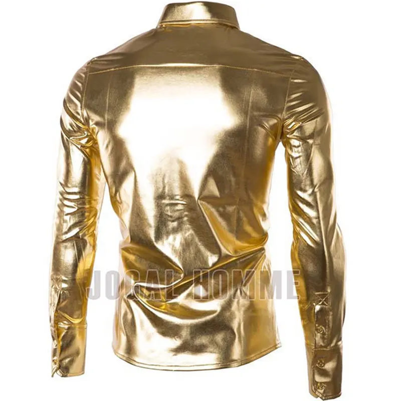 Мужская классическая рубашка с золотым металлическим блеском Повседневная
