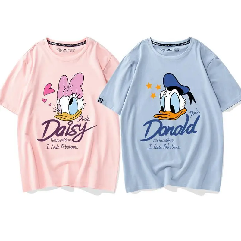 

Disney spring and summer fashionbestiedressversatileround collar top cartoon princess series couple cotton short sleeve T-shirt