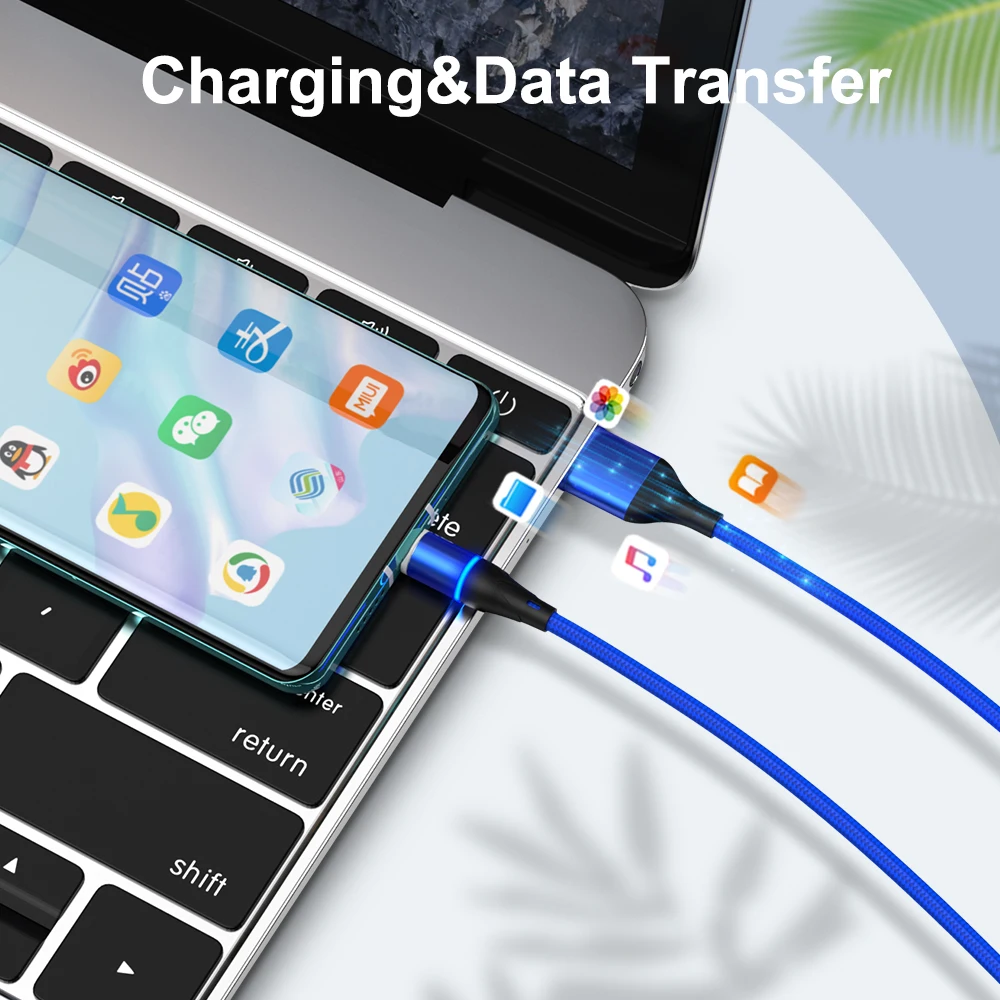 5А кабель для быстрой зарядки телефона USB-Type C Быстрая зарядка 5,0 Магнитный кабель для передачи данных 1 м 7Pin нейлоновый светодиодный светильник для huawei