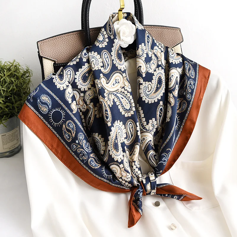 

New 2021 Silk Hair Scarf Women Foulard Neck Wrap Square Kerchief Soft Bandana Lady Head Brand 70*70cm Scarves Hijab Pashmina