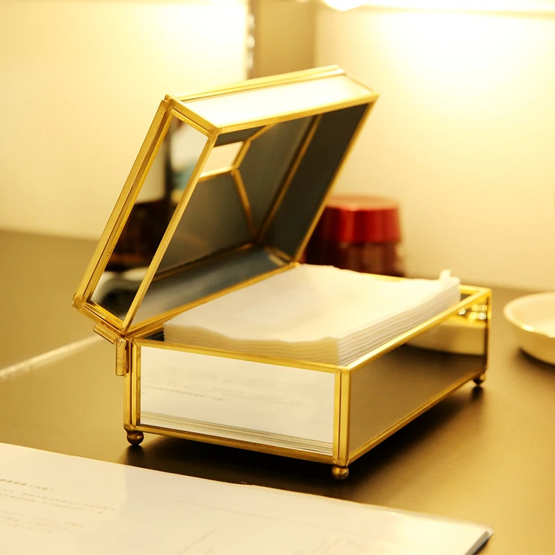 ANFEI Новое поступление Золотая стеклянная коробка для салфеток высокого качества