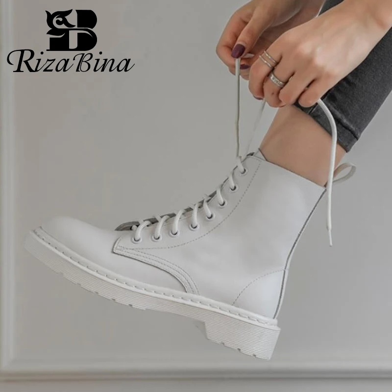 

RIZABINA Real Leather Women Ankle Boots Fashion Platform Winter Shoes For Woman Short Boot Office Lady Footwear Size 34-40