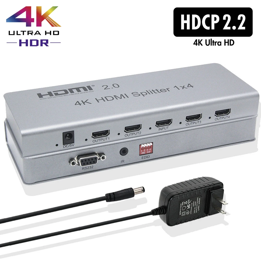 

4K 1x8 HDMI 2,0 сплиттер 1 в 2 4 6 8 выход 1x2 1x4 HDMI сплиттер видео преобразователь 4K 60 Гц 3D EDID RS232 для PS4 ПК DVD к телевизору