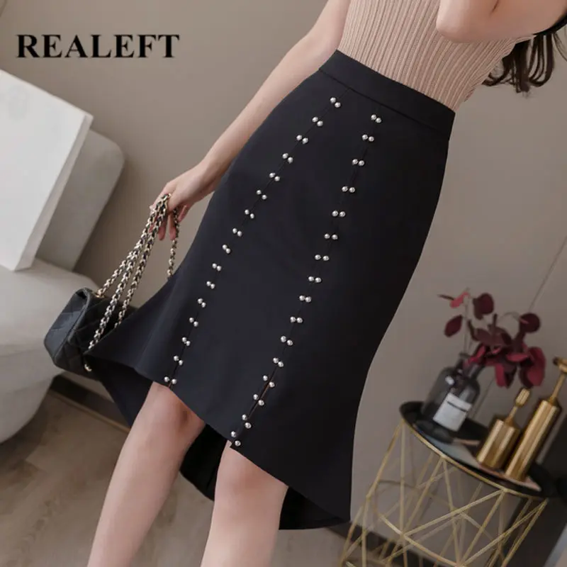 REALEFT Новинка весна лето рыбий хвост миди юбки заклепки лоскутное элегантный