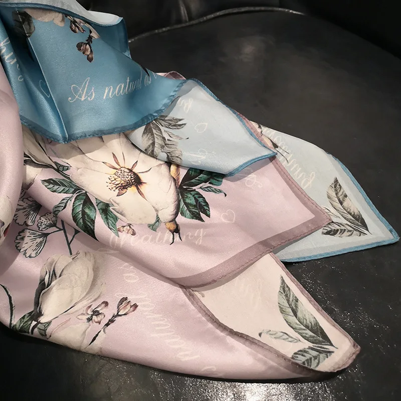 100% шелковый шарф женский модный роскошный небольшой платок с цветочным принтом