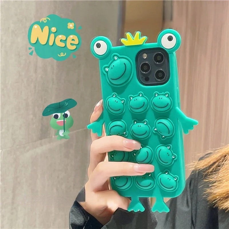 

Interesting three-dimensional decompression frog mobile phone case Apply to iphone 12 Mini 11 Pro Max XS Max XR X SE 7 8 P