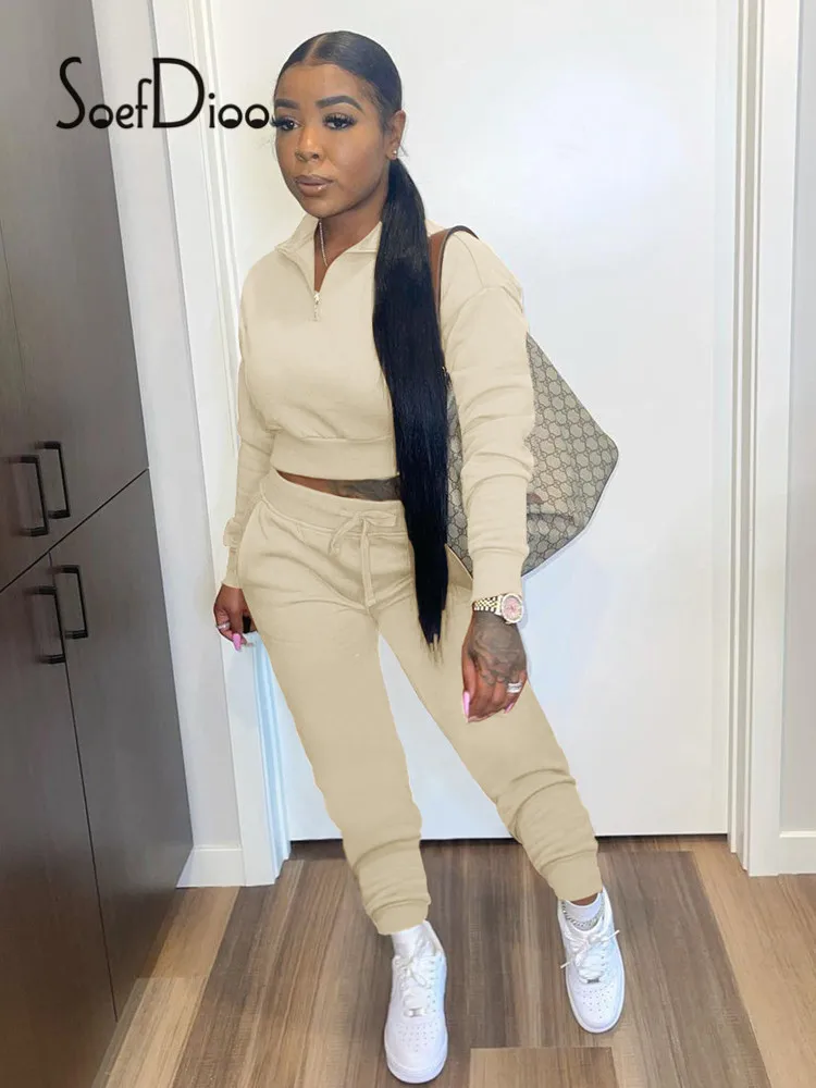 

Soefdioo Casual Two Piece Set Women Clothing Long Sleeve Zipper Pullover Sweatshirts Pencil Pants Fall 2021 Fitness Tracksuits