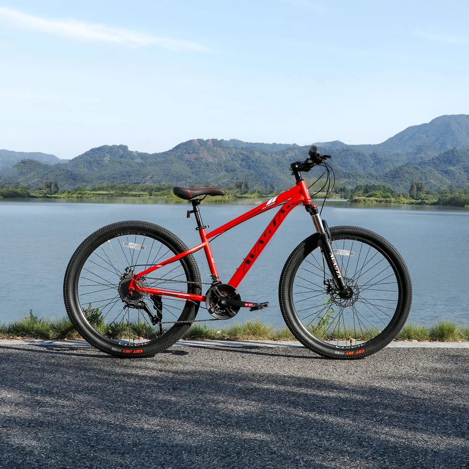 26 Inch Variable Speed Adult Mountain Bike with 27 Speeds Disc Brakes and Lock Out Front Suspension