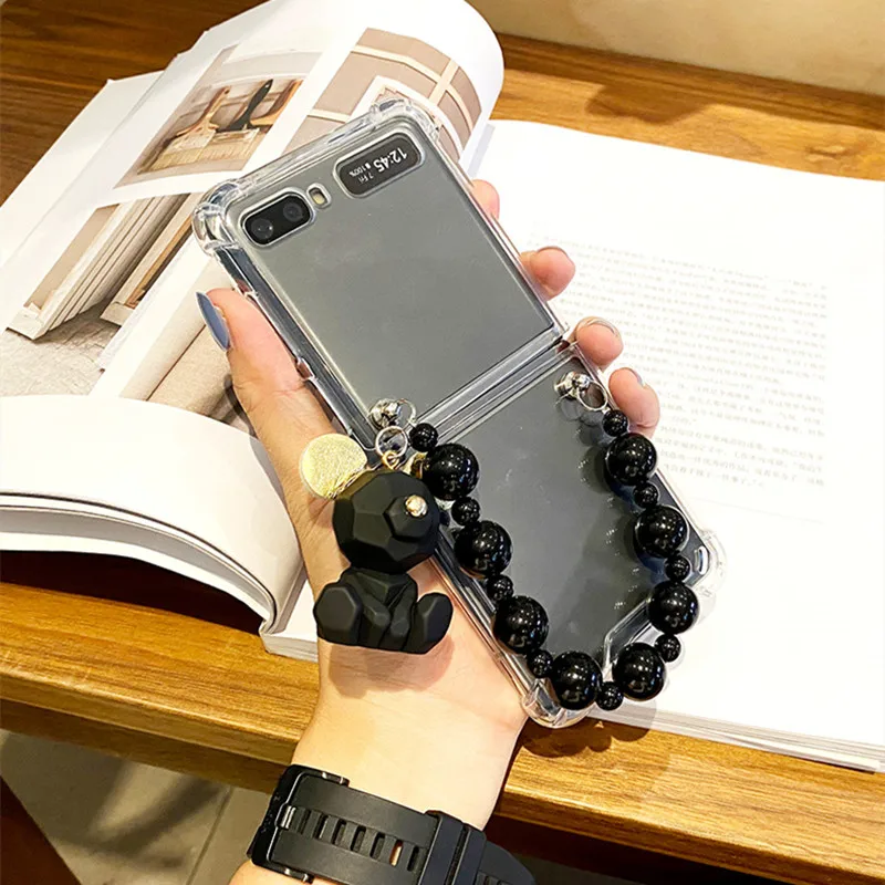Luxury Fashion Bear Hand Chain Case Cover For Samsung Galaxy Z Flip 5G ZFlip 4 Case for Galaxy Z Flip 3 5G F7110 Etui Funda Capa
