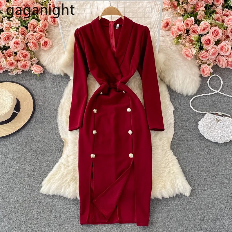 

Gaganight Elegant Womoen Blazer Maxi Dress Long Sleeves Fashion Office Lady Solid Dresses OL A Line Party Dresses Spring Autumn
