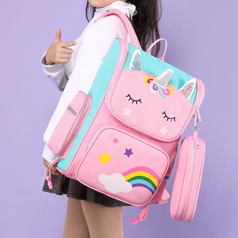 

New Cartoon 3D Unicorn Kids Schoolbags Orthopedic Primary School Backpacks for Children Reflective Grade 1-3-6 Big Book Bag Pack