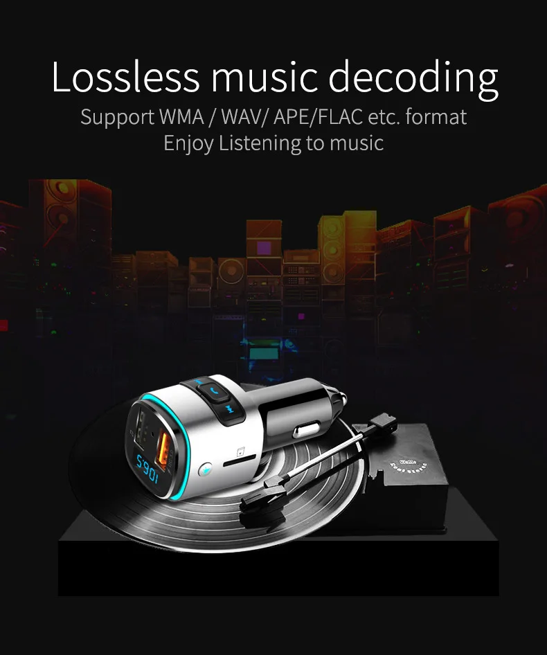 Bc41 Nordic Style Car Mounted Card Instert MP3 Player Multi-functional Bluetooth Receiver USB Drive Charger Car Cigarette Lighte