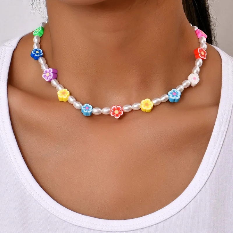 

Creative Color Flower Pearl Necklace for Women Jewelry Personality Gift