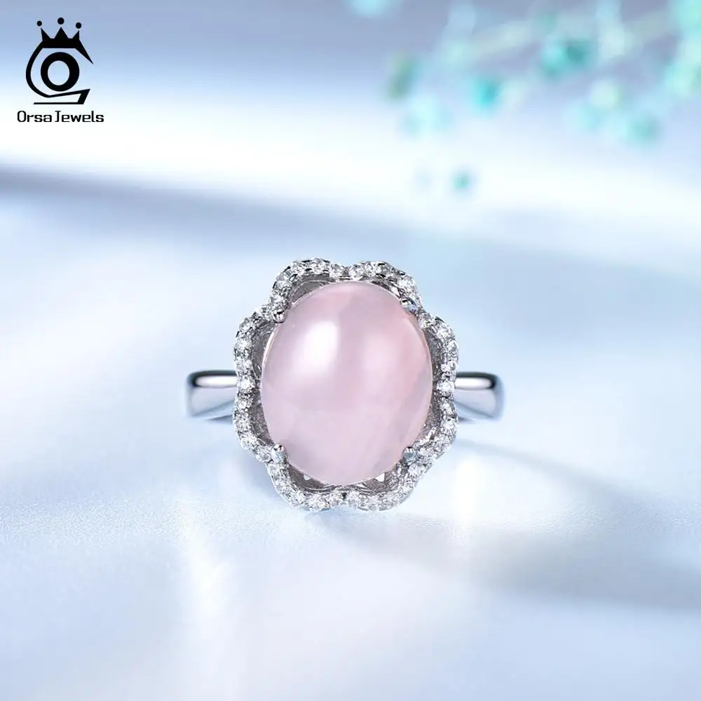 ORSA JEWELS Подлинная Мода 925 Обручальное розовое кварцевое кольцо из стерлингового серебра в форме цветка кольцо на головщину ювелирные изделия VSR16