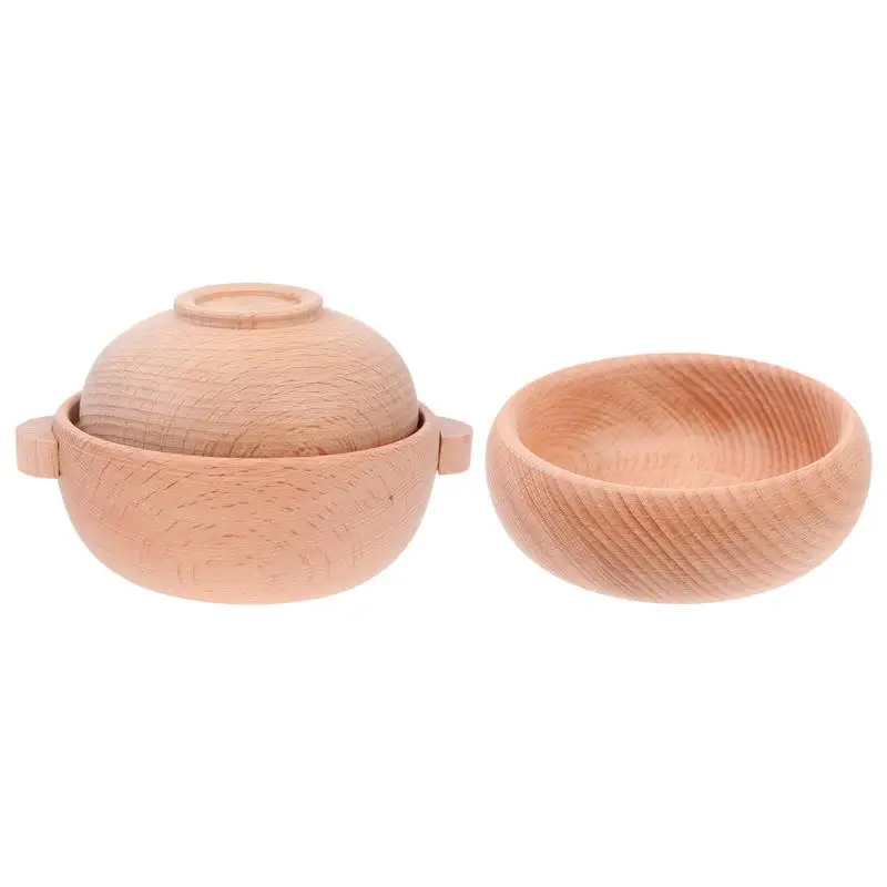 

1 Set Casserole Bowl Toy Wood Smooth Unpainted Tableware Toy Role Play Toy