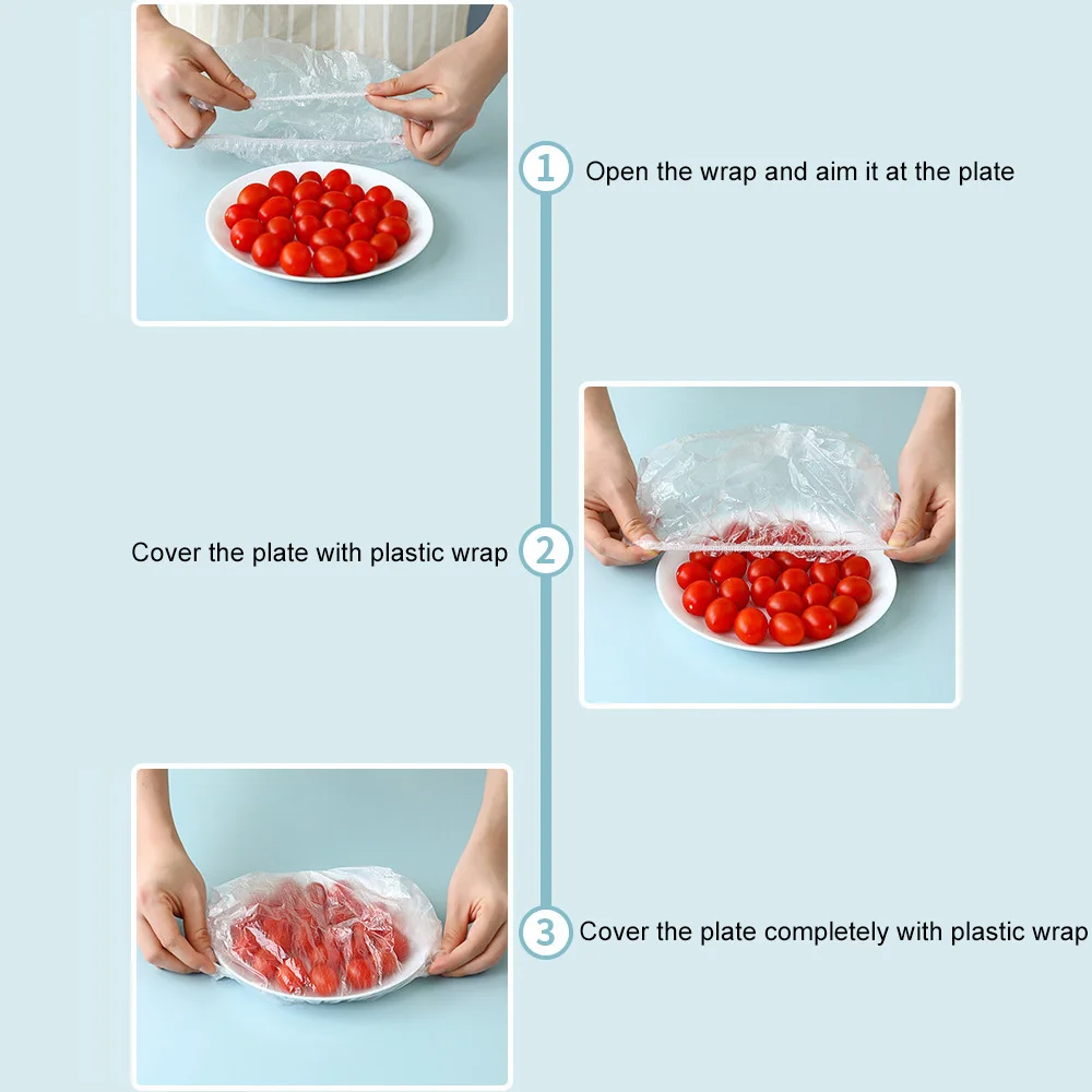 

100 PCS Disposable Fresh Cover Preservation Film Elastic Stretch Bowl Covers for Outdoor Picnic Fruit Dishes Plates