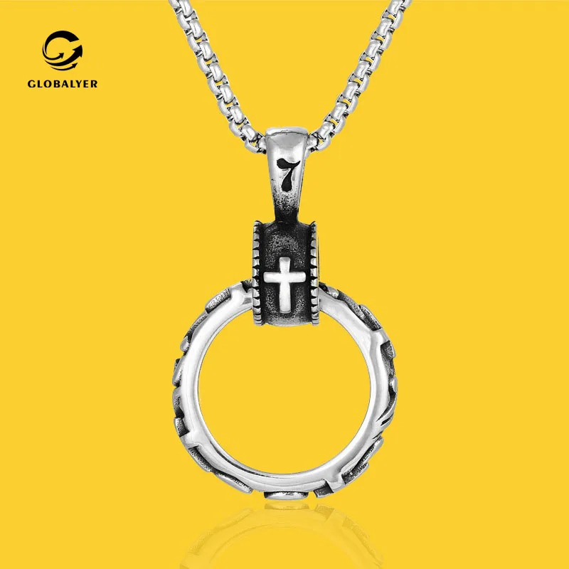 

Net red explosion model Europe and America religion Christianity pendant Cross eternal life circle Titanium steel necklace 521