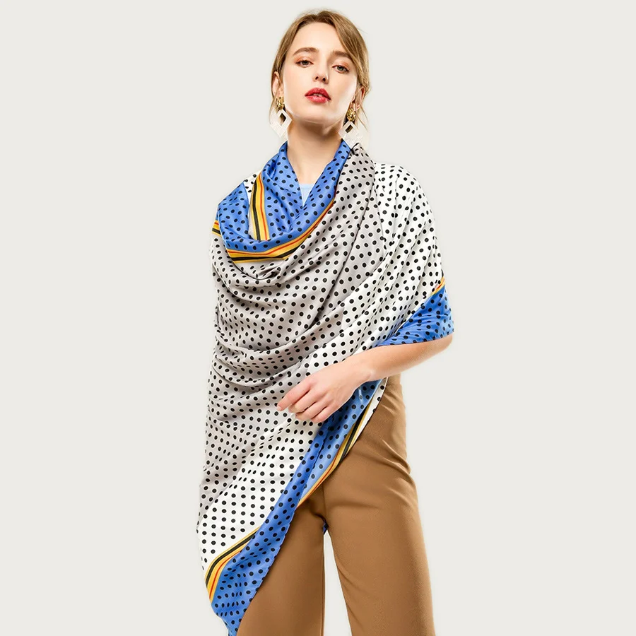 Женский Шелковый головной платок большая длинная шаль с принтом в горошек