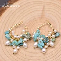 glseevo turquoise natural freshwater white pearl hoop earrings women minimalist korean style original design jewelry ge0992a