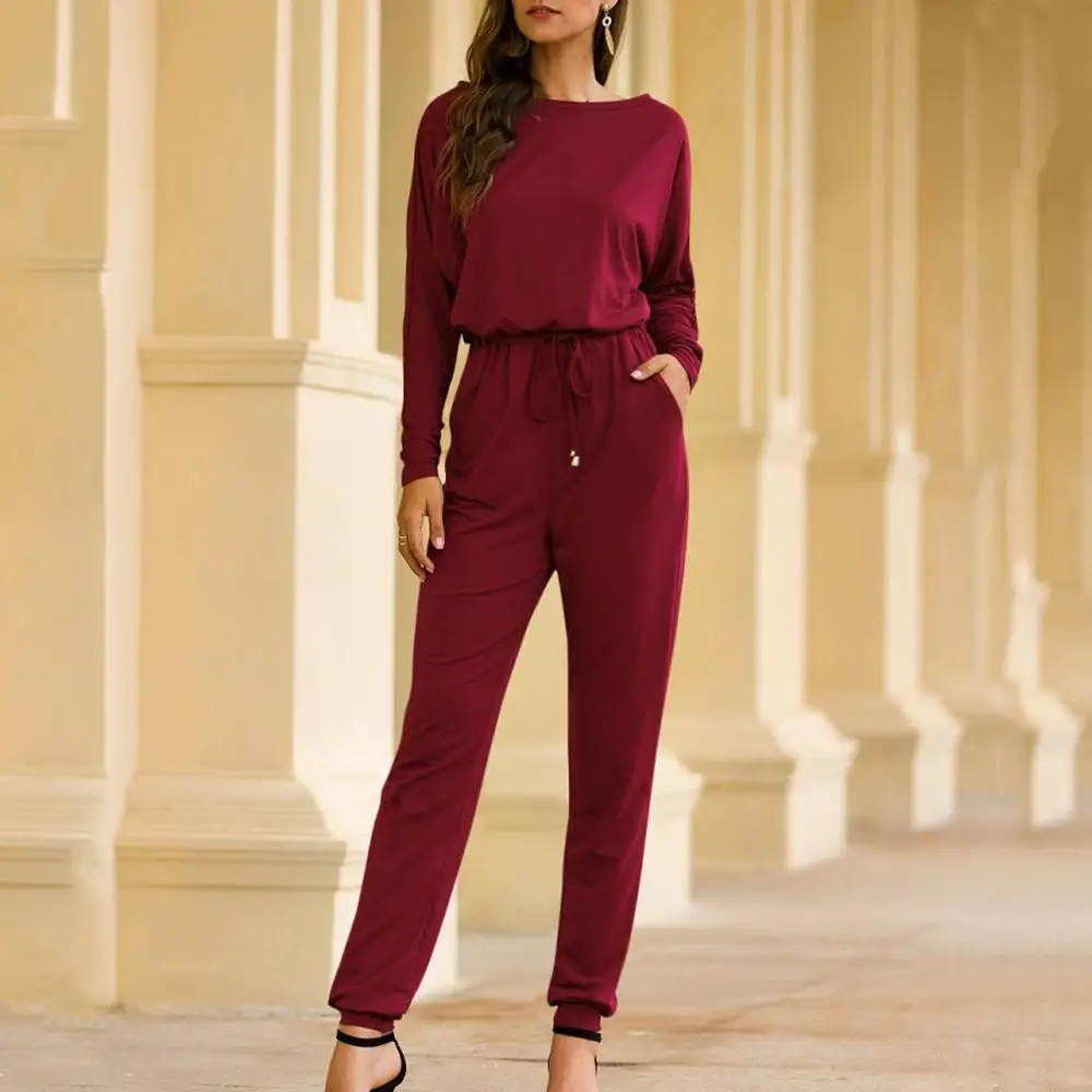 Повседневный женский комбинезон модный свободный однотонный с длинным рукавом и