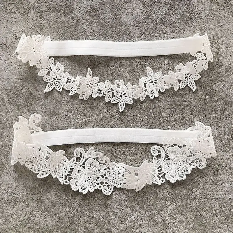 

2Pcs/Set Women Wedding Bridal Leg Garters Solid Color Black/White Lace Flower Hollow Out Embroidered Stretchy Thigh RingsJu18 21