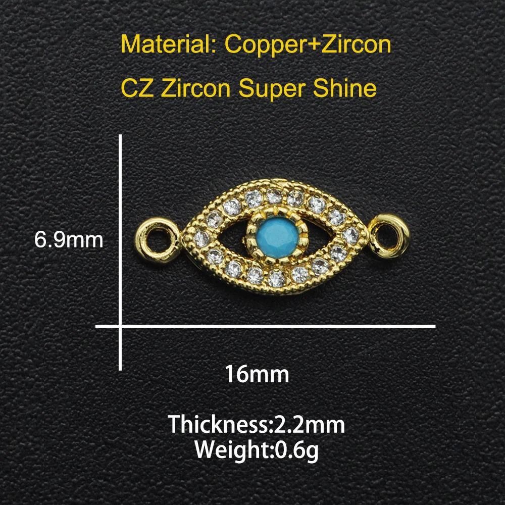 

7x16mm 100% CZ Zircon DIY Jewelry Evil Eye Connectors Charm Wholesale Jewellery Connector Custom Orders Welcome