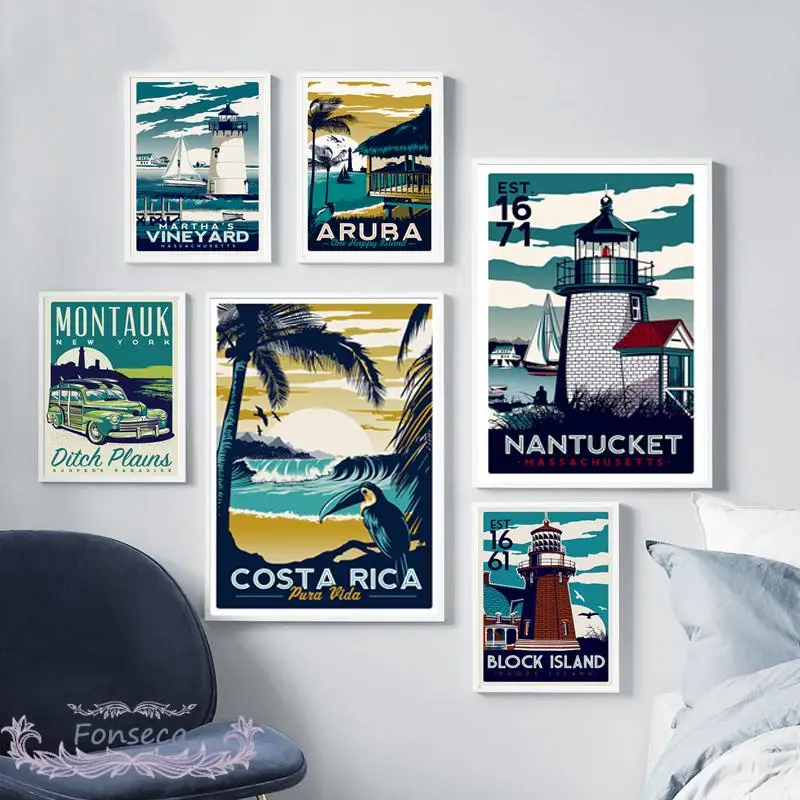 

Retro Landscape Pictures Dark Hawaii Aruba San Francisco Canvas Painting Art Modern Posters and Prints Kitchen Home Decoration