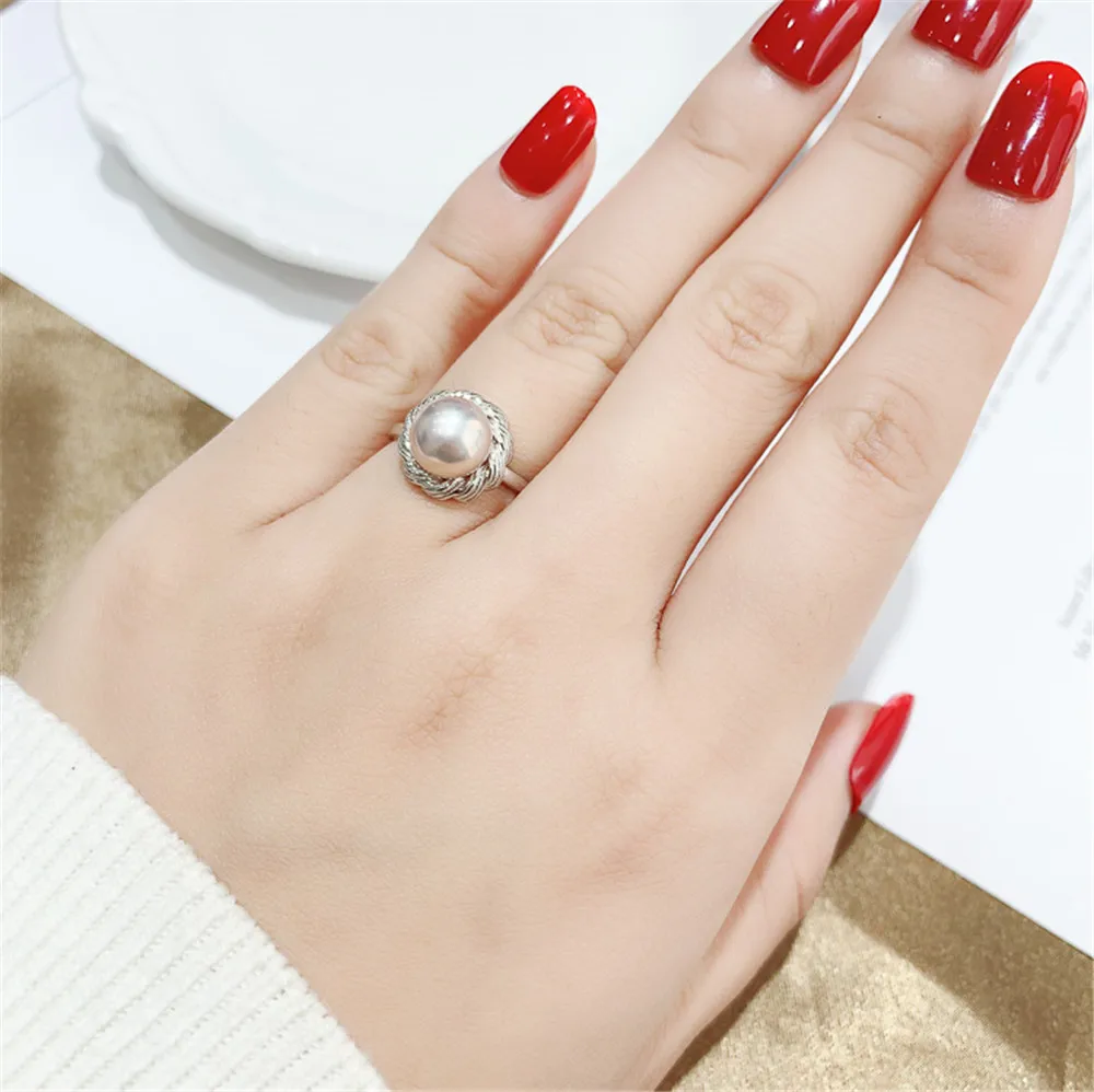 

Fashion Rings Resizable Design Rings Base 925 Sterling Silver Pearl Rings Settings Women DIY Pearl Rings Accessory No Pearl