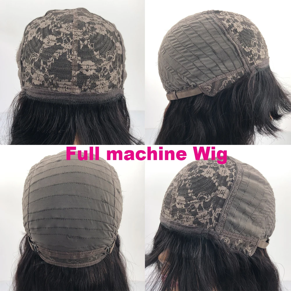 

26" Afro Kinky Curly Full Machine Wig with Bangs Mongolian Remy Human Hair Wigs with Bangs Pixie Cut for Women Natural Black