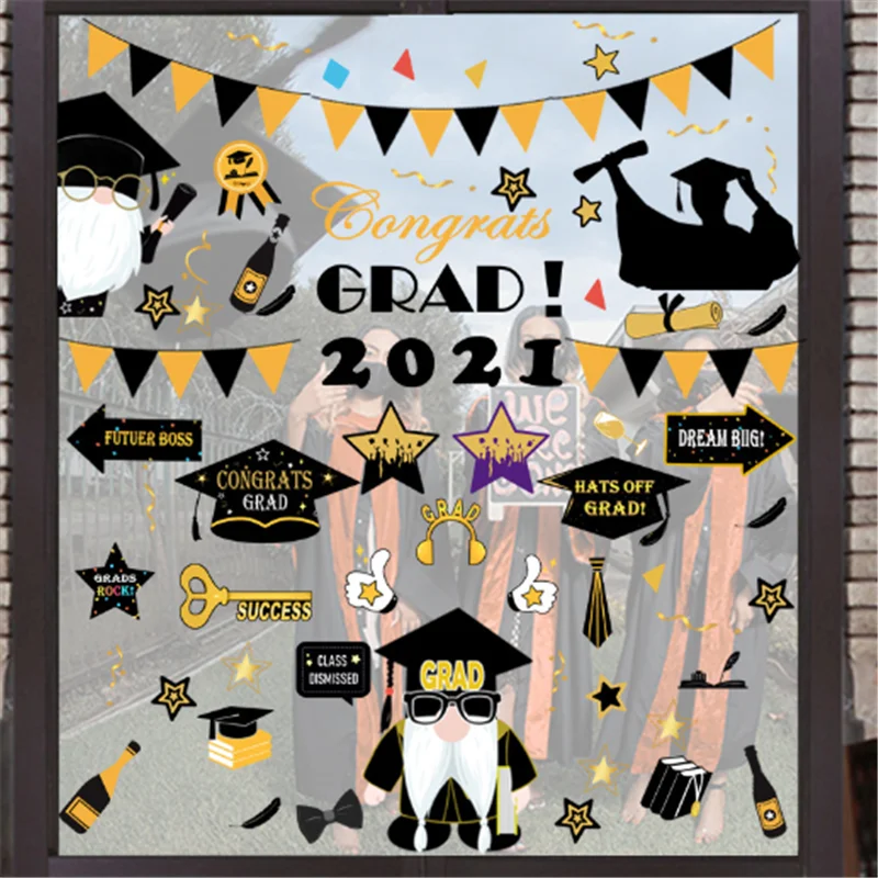 

Home Decoration Window Glass Removable Wall Stickers 2021 Graduation Season Faceless Elderly Doll Pvc Stickers Congrats Grad