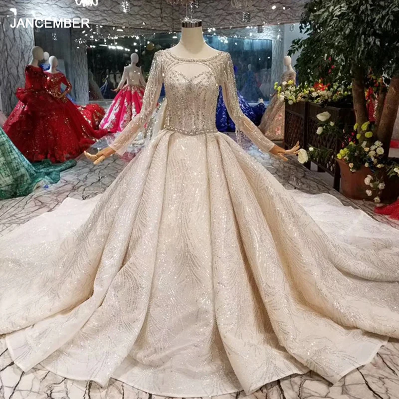 LS11291 Роскошные прозрачные свадебные платья Королевское Платье с длинным рукавом