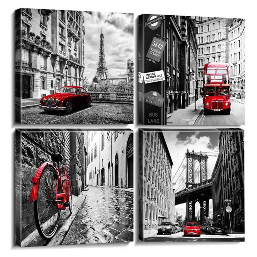 Холст настенное искусство черный и белый город Париж лондонские здания улица