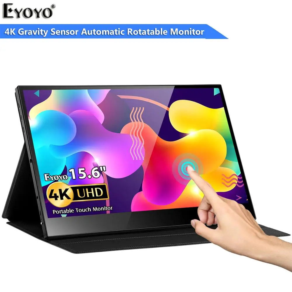 Портативный игровой монитор Eyoyo EM15KF 15 6 дюйма 4K USB C HDMI сенсорный экран HDR IPS 3840x2160 ПК