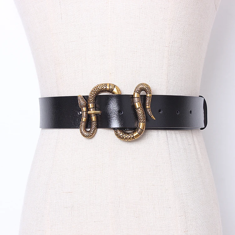 New lady white black belt snakehead buckle vintage match leather belt casual fashion lady belts
