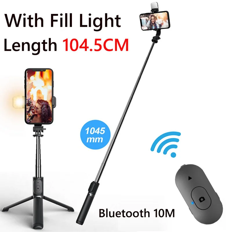 

Q02S Mini Selfie Stick Foldable Tripod with Fill Light Remote Control Extendable Monopod Bluetooth-compatible for Smart Phones