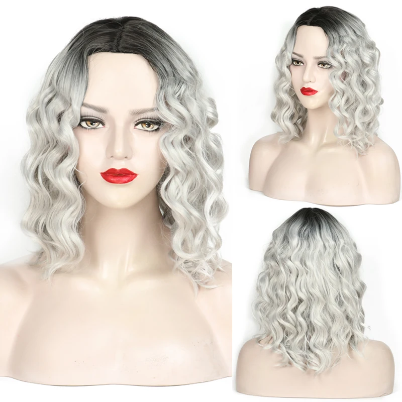 SHUOHAN синтетический волнистый парик Омбре 50 см для женщин серый