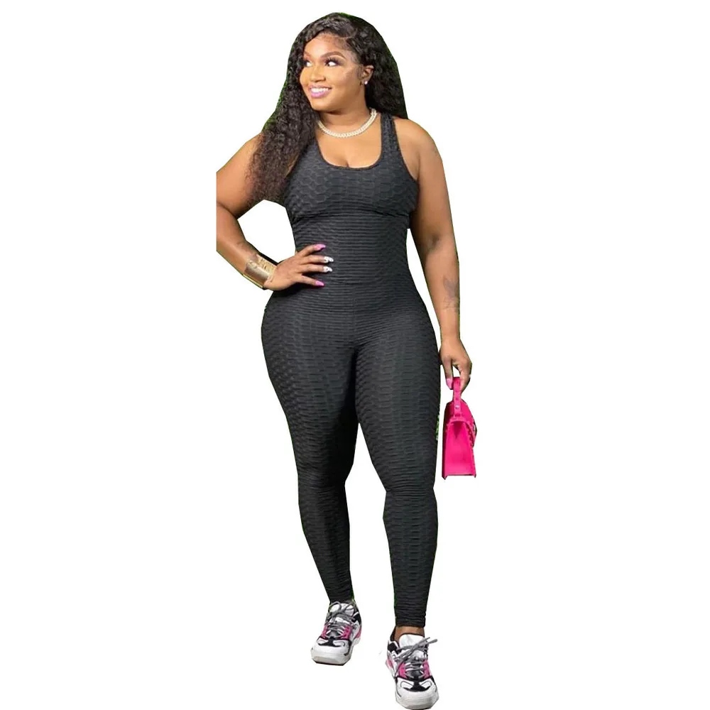 

Elastic Hight Fitness Skinny One Piece Overalls Women Sexy Low Neck Sleeveless Party Club Jumpsuit Activewear Sport Slim Outfit