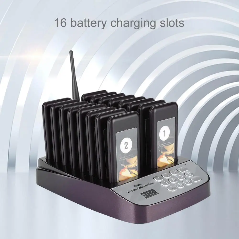 Беспроводной пейджер система вызова очереди в ресторан передатчик + 16