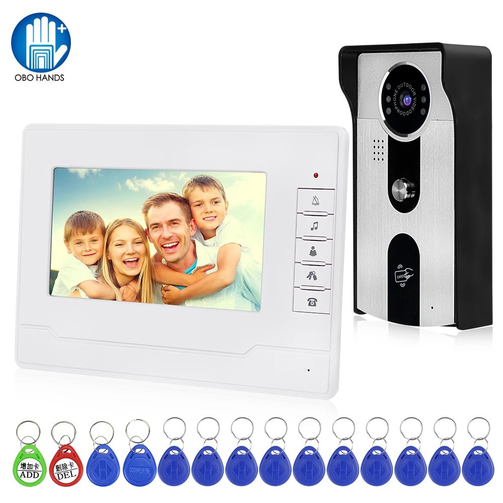 DIY 7 дюймов Цвет видео домофон Системы для дома RFID экран дверного звонка IP65