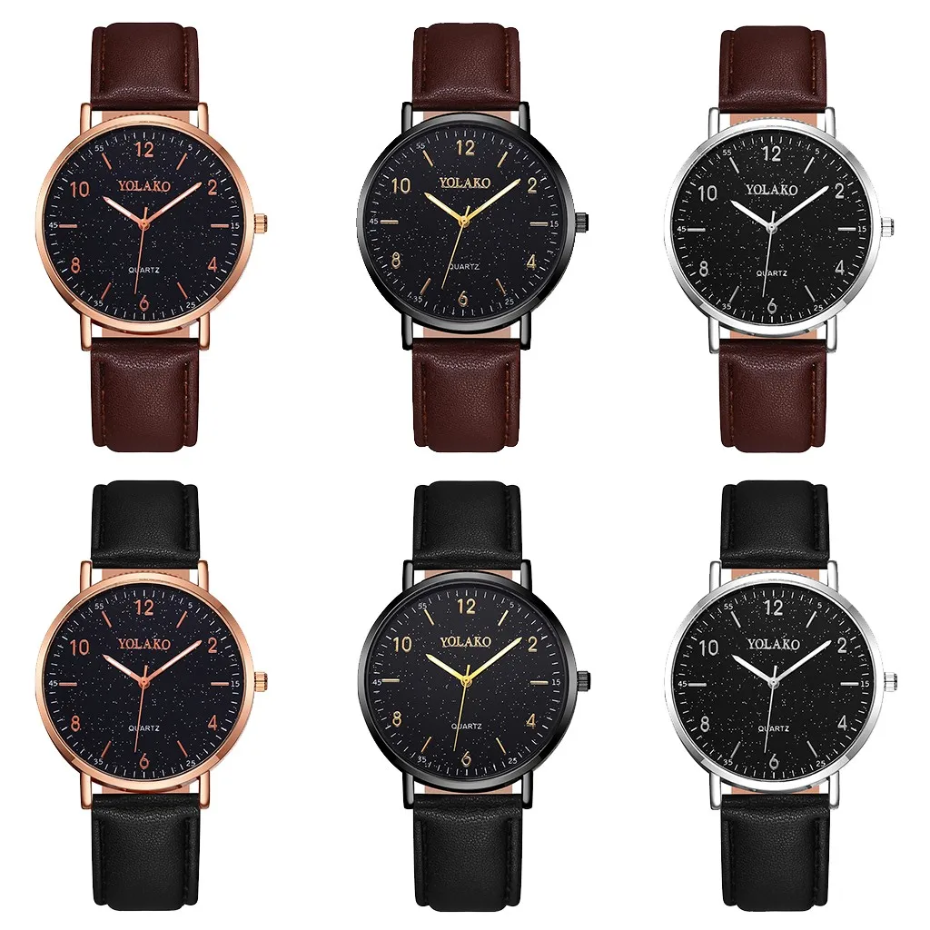 

European Fashion Women Starry Sky Quartz Leather Wristwatch Sleek Minimalist Luminous Hands Waterproof Watch Relogio feminino YO